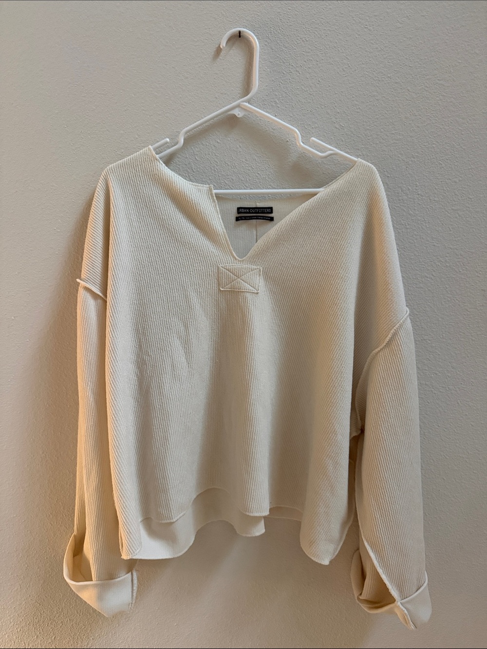 Urban Outfitters Inside Out Notch Neck Thermal Top Cream Ivory XL Oversized